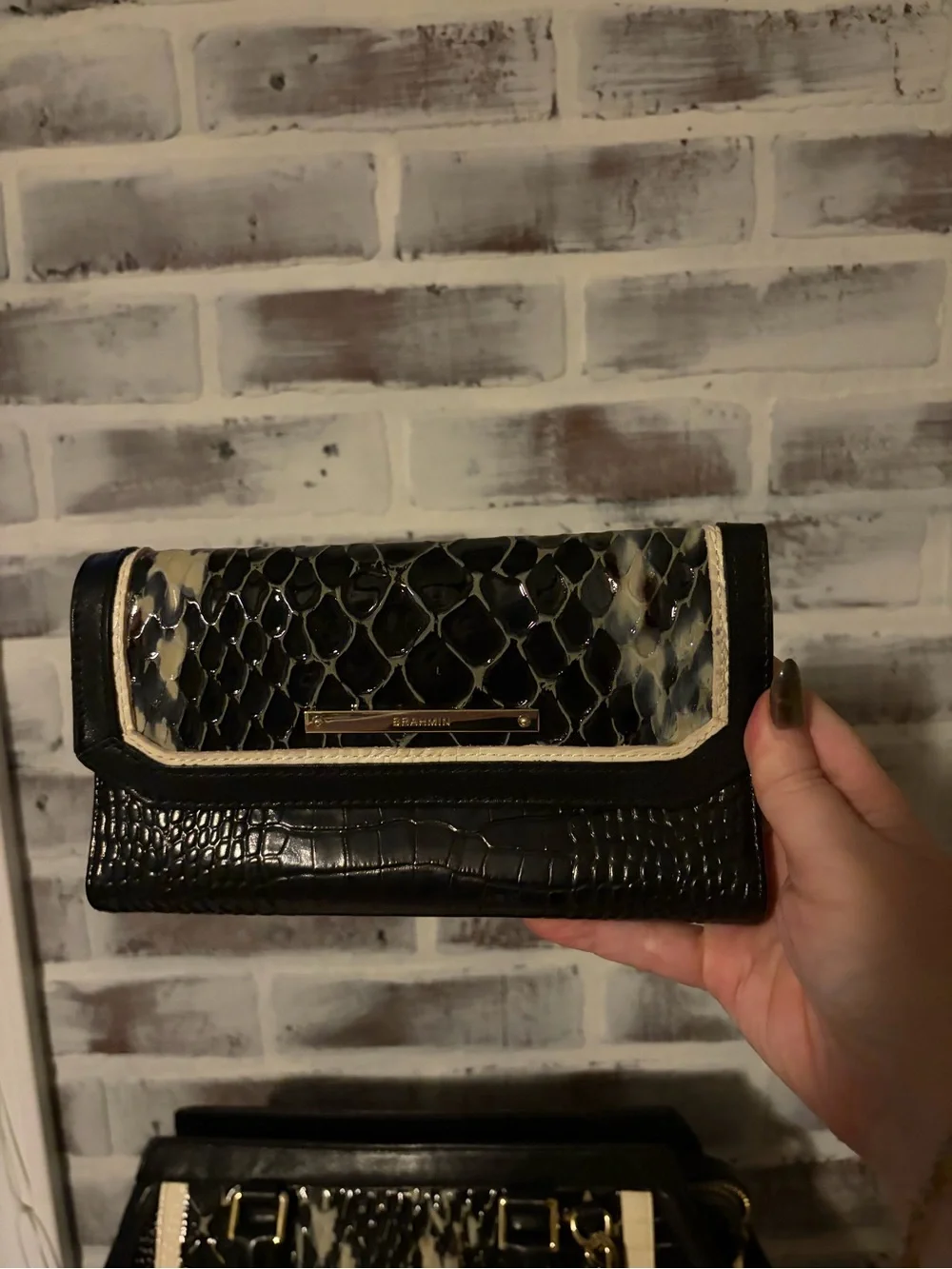 Brahmin Arden Satchel and matching wallet Black and Ivory Carlisle